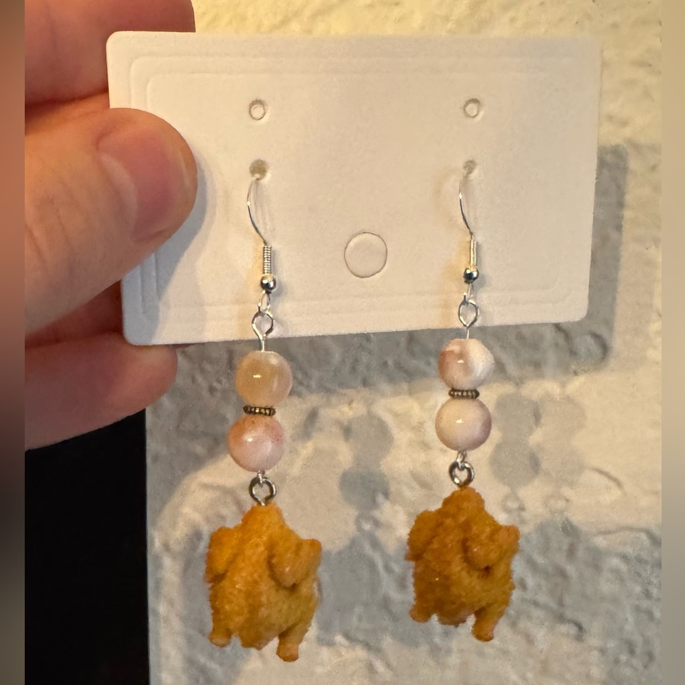 Cute Fried Chicken Earrings with Polished Shell Beads